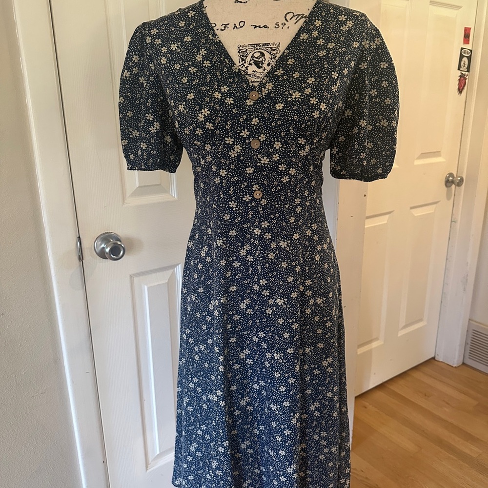 1940’s Navy Blue Floral Midi Dress